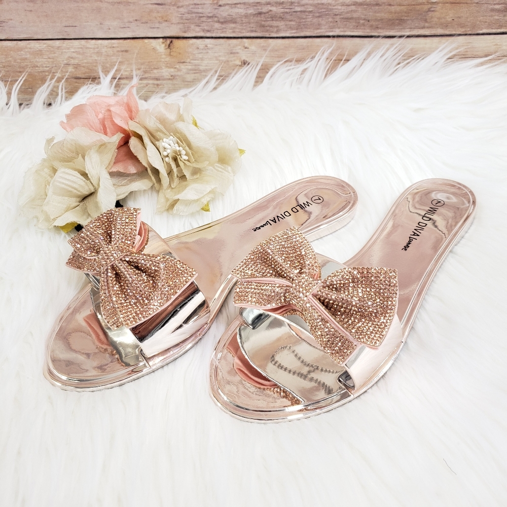Rose Gold Rhinestone Bow Slide - Picture 2 of 2